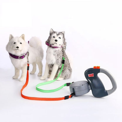 Retractable Reflective Dual Pet Leash Lead 360° Swivel Double Dog Walking Leash