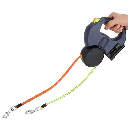 Retractable Reflective Dual Pet Leash Lead 360° Swivel Double Dog Walking Leash
