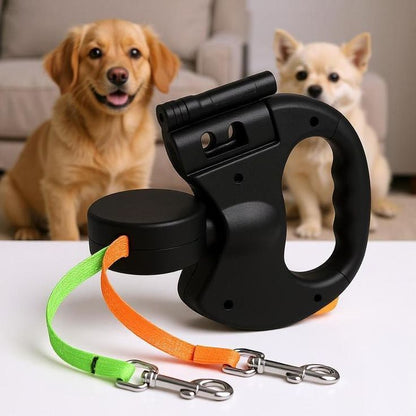 Retractable Reflective Dual Pet Leash Lead 360° Swivel Double Dog Walking Leash